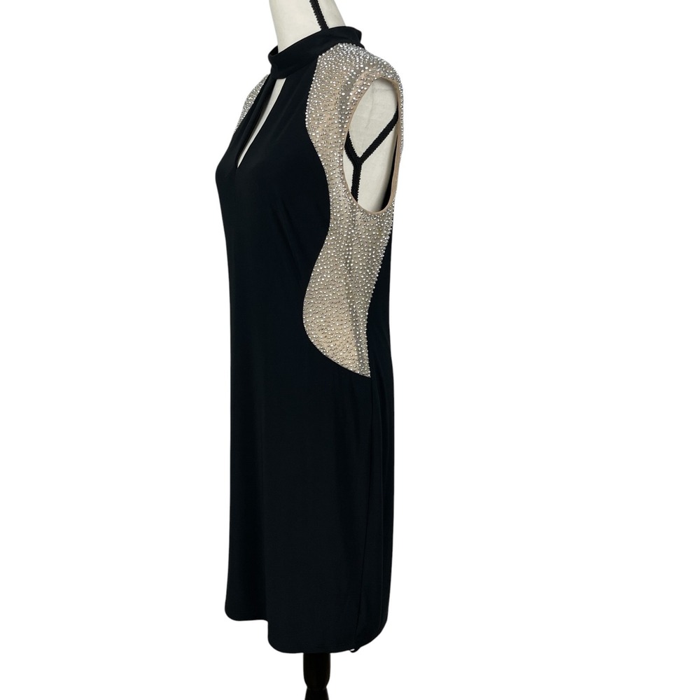 Xscape Womens Dress 14 Black Rhinestone Illusion Choker Neck Sleeveless Cocktail - Picture 6 of 13